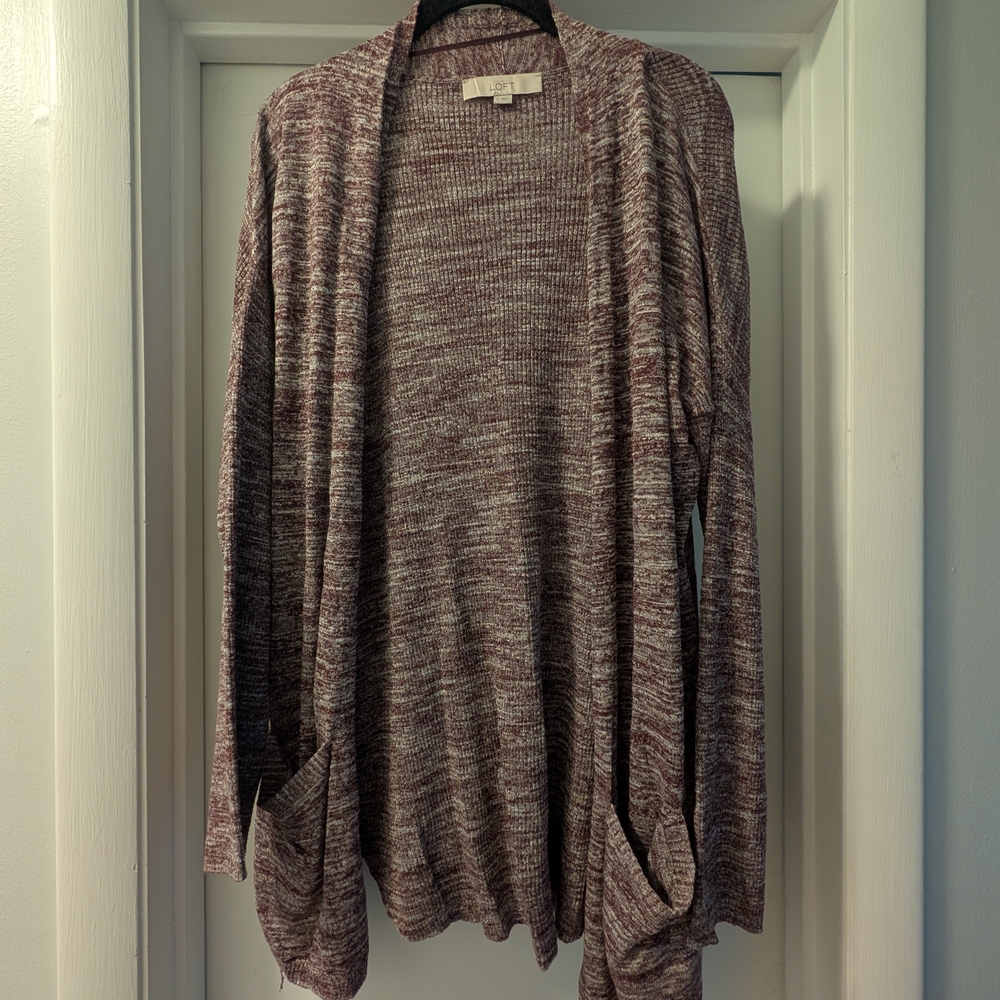 LOFT Marled Open-Front Cardigan - Maroon